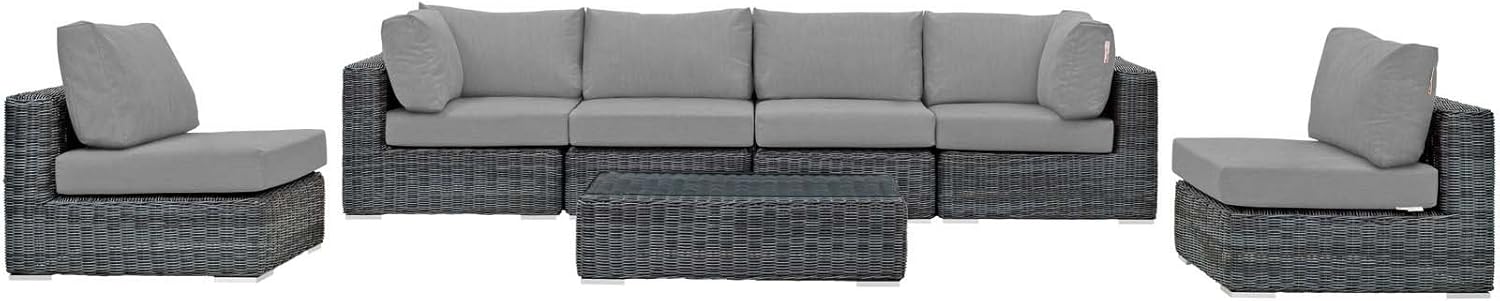 Modern Contemporary Outdoor Patio Lounge Sectional Sofa Set, Rattan Wicker, Grey Gray