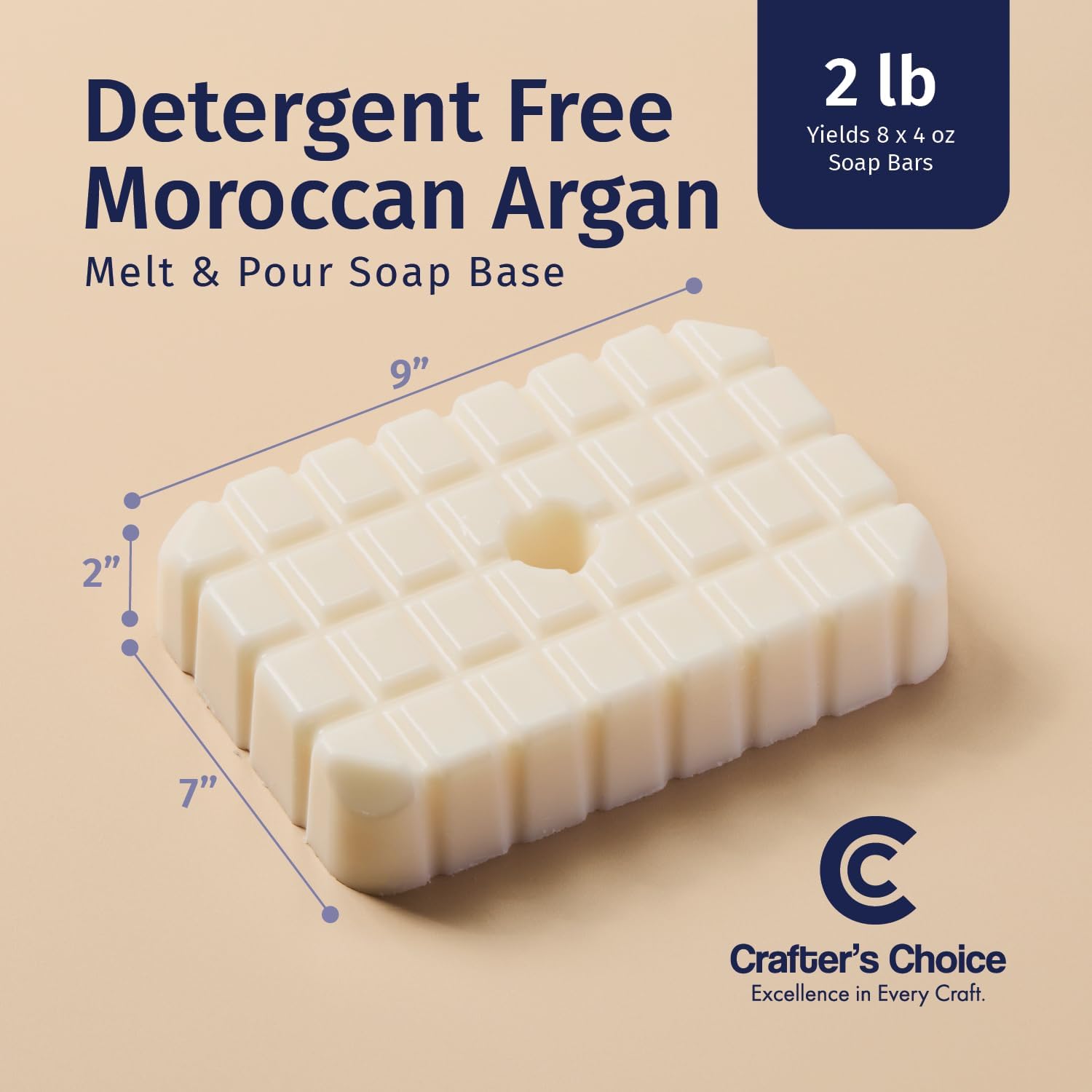Crafter's Choice Detergent Free Melt and Pour Soap Base for Soap Making and DIY Crafting Projects, SLS/SLES Free, 2LB Block (Moroccan Argan)