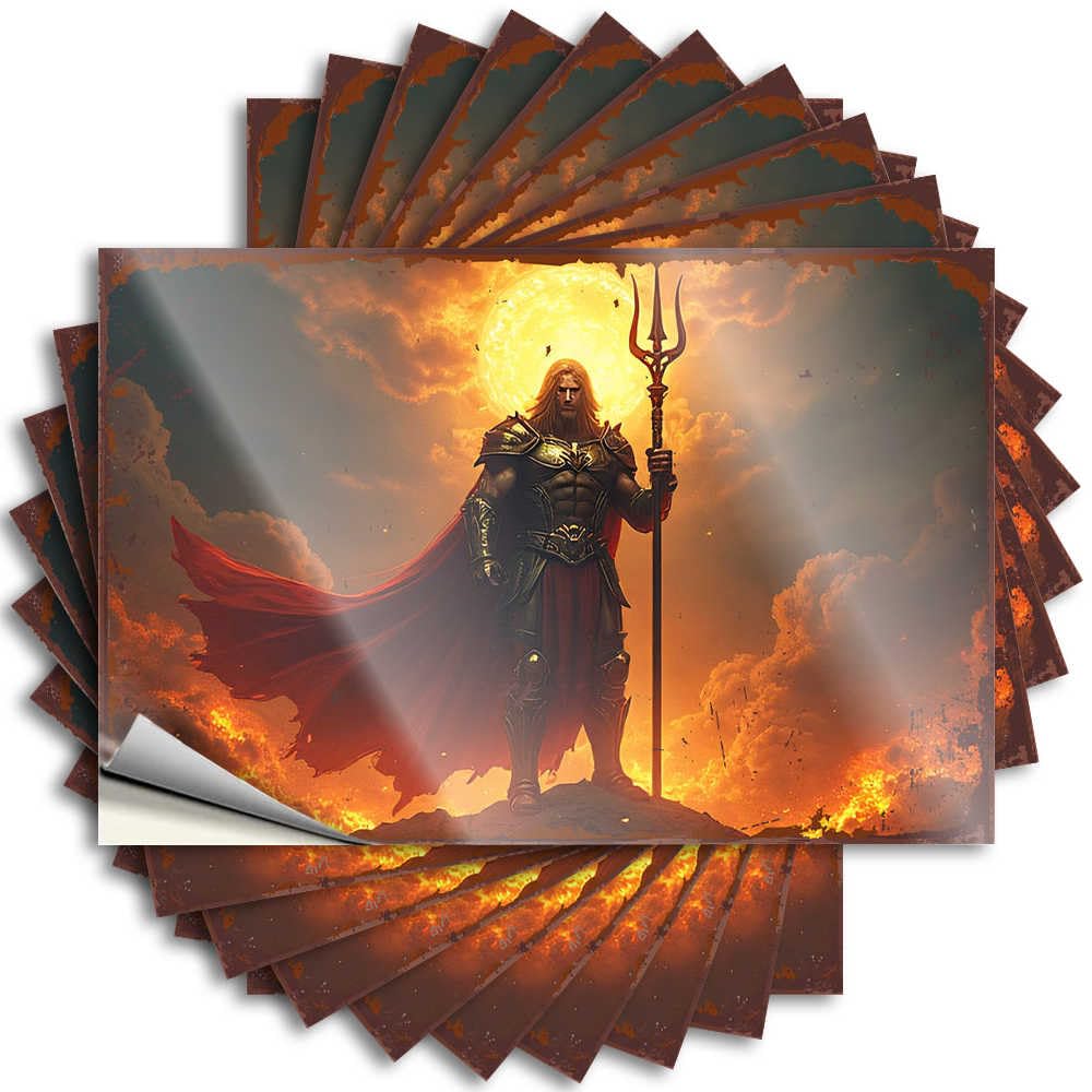 Fzfn Colour Decal Decorations For Patio Vinyl Sticker | God Of The Sea: A Majestic Figure Amidst Fiery Skies Coffee For Sports Use(8X12cm)