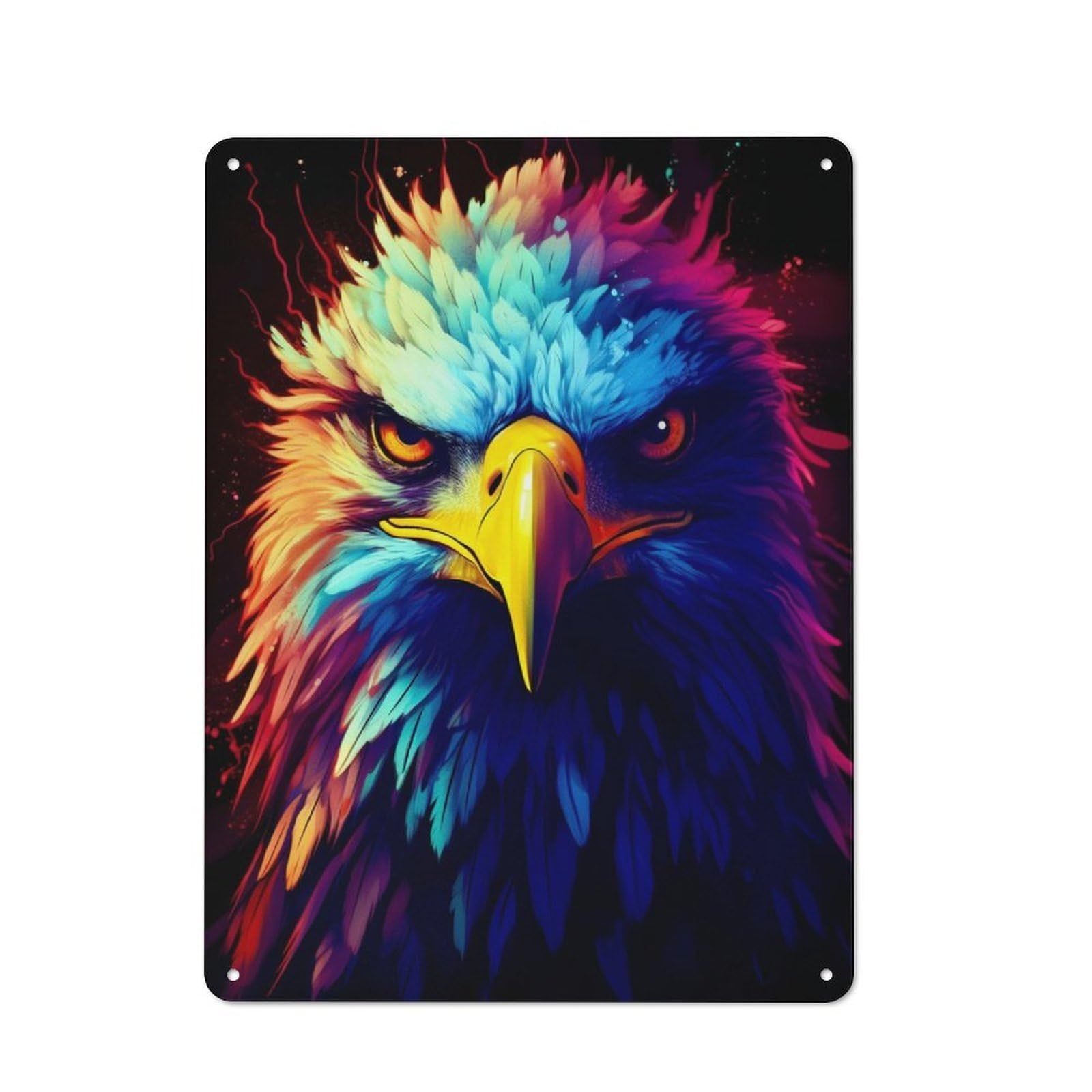 Vintage Metal Sign 40x30cm Featuring Eagle Face Colorful, Home Bar Decor for Cafe, Pub, Workshop Or Home Bar