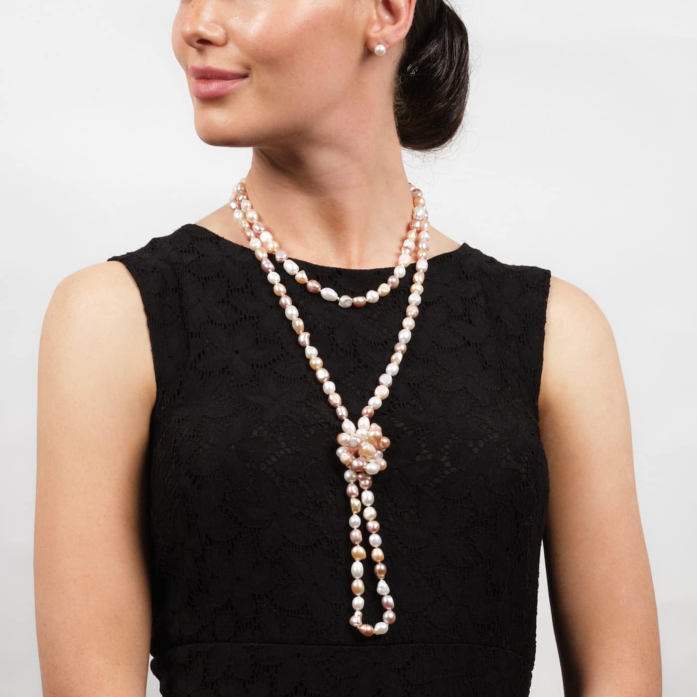 Women's Long Beaded Pearl Necklace - Natural Freshwater 8-9mm Baroque Pearls in White, Black, Pink, and Multicolor - 64 Inches