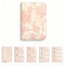 Travel Jewelry Organizer Booklet with 5 PCS Pages & 12 Zippered Pocket, Portable Jewelry Storage Pouch with PVC Windows Mini Jewelry Travel Case for Necklaces, Rings & Earrings Pink Floral