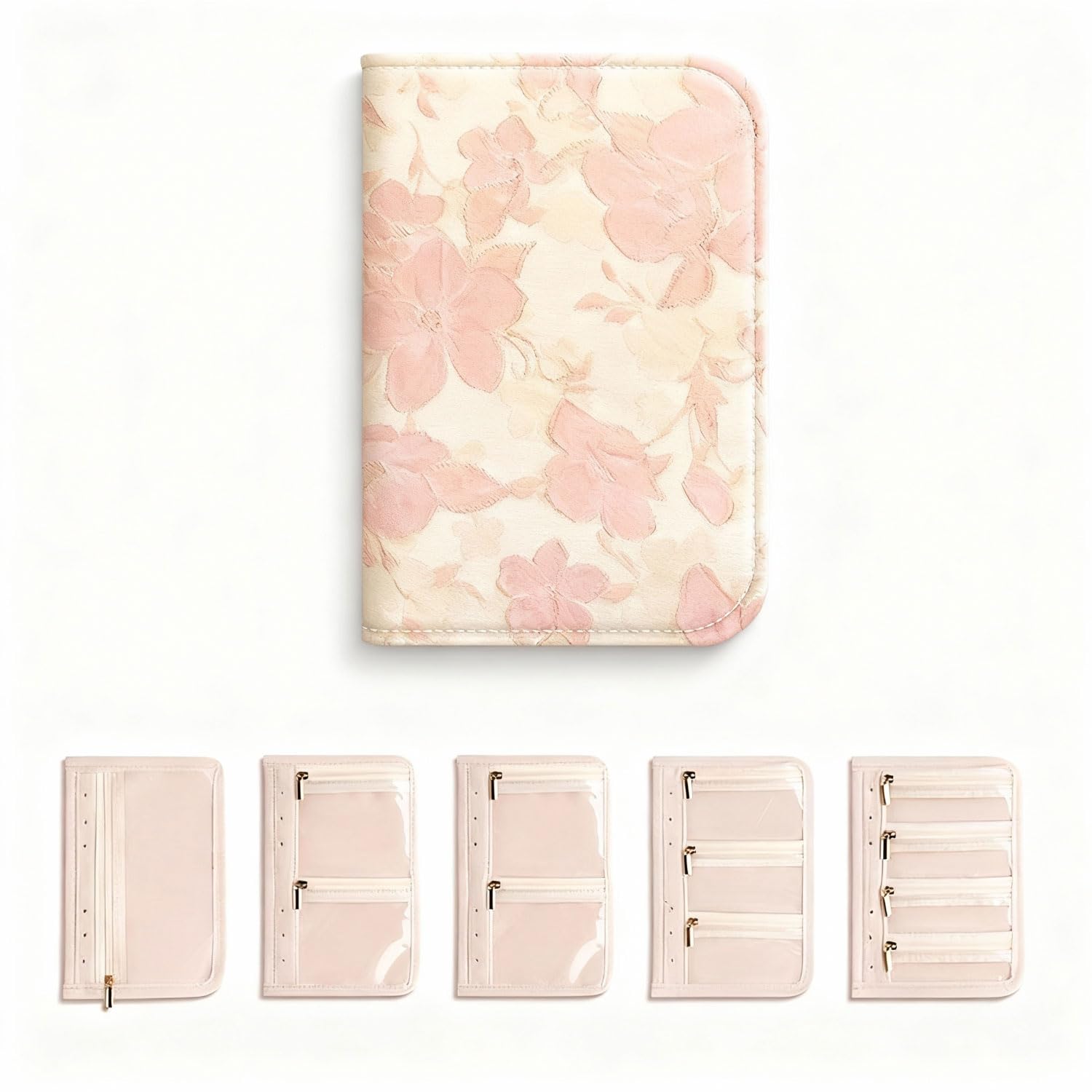 A5 Podróżny organizer na biżuterię, broszura z 5 stronami i 12 kieszeniami zapinanymi na zamek, przenośna torba do przechowywania biżuterii z oknami PCV, mini etui podróżne na biżuterię, na naszyjniki