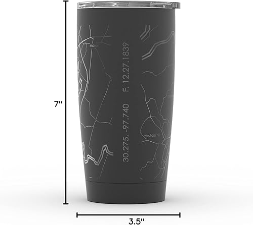 Vista 310 de Well Told Vaso de café aislado con diseño de mapa de Nueva York grabado, taza de acero inoxidable grabada (20 onzas, negro) con aislamiento de mapa