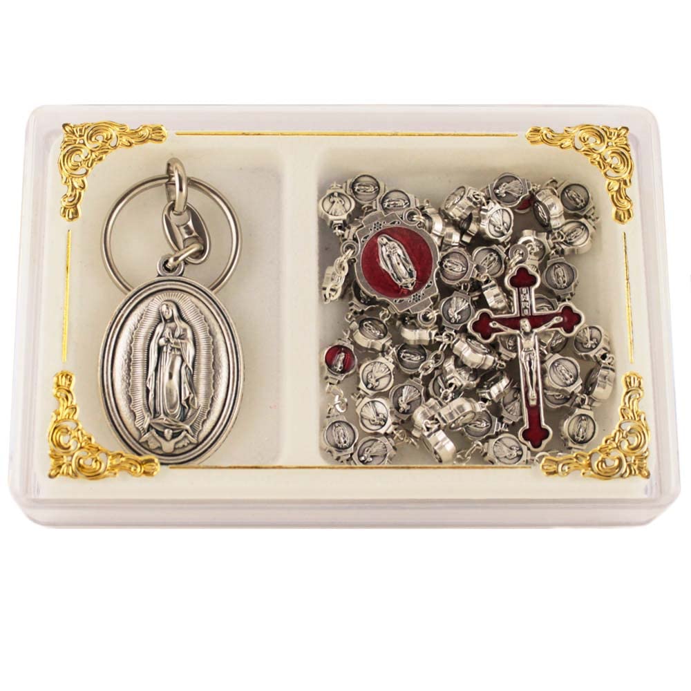 Guadalupe Metal Rosary with Keychain Gift Set