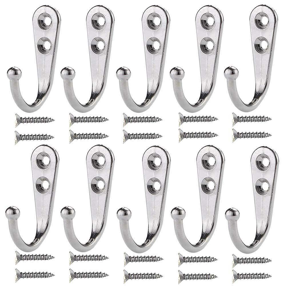 Waterproof Stainless Steel Stick Hooks Wall Hooks Self Adhesive Hook,10Pcs Vintage Bathroom Kitchen Hat Coat Clothes Towel Wall Door Hanger Hooks - Silver