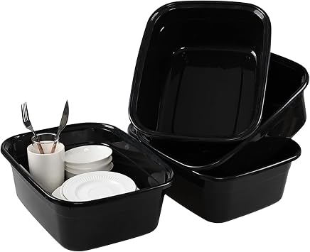 4-Pack Dish Pan Basin, 14 Quart Plastic Rectangular Wash Basins