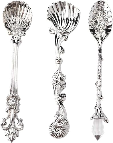 Juego de 3 cucharaditas de café, vajilla de aleación vintage, cucharas de postre, cuchara de té, cuchara para revolver para pastel de té, postre y