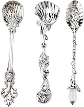 3 Peças Colher de café Esculpida Vintage, Talheres Colher de café Colher de Sobremesa Colher de chá Talheres de Cozinha de Metal Mini Talheres Esculpidos Colher de Frutas Cozinha Barra de Jantar