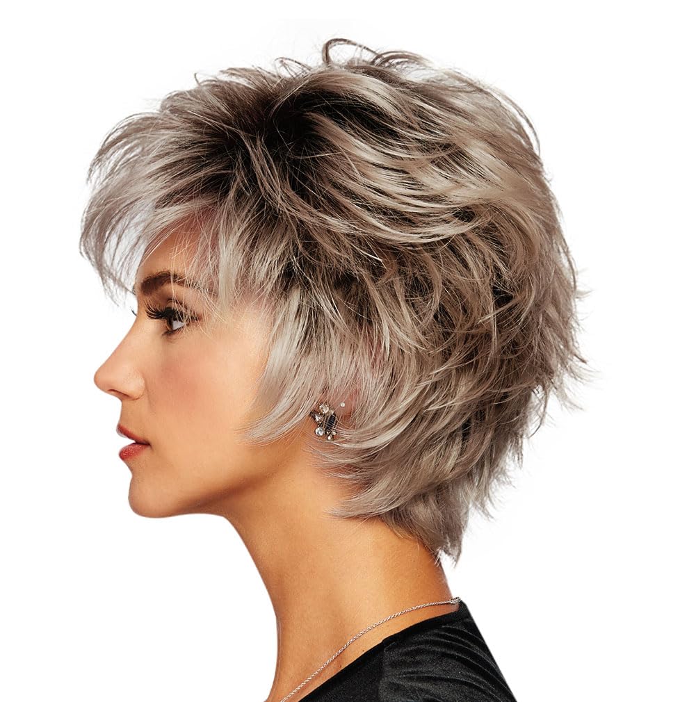 Raquel Welch Voltage Short Layered, No-Fuss Wig by Hairuwear, Large Cap, SS17/23 Shaded Iced Latte Macchiato