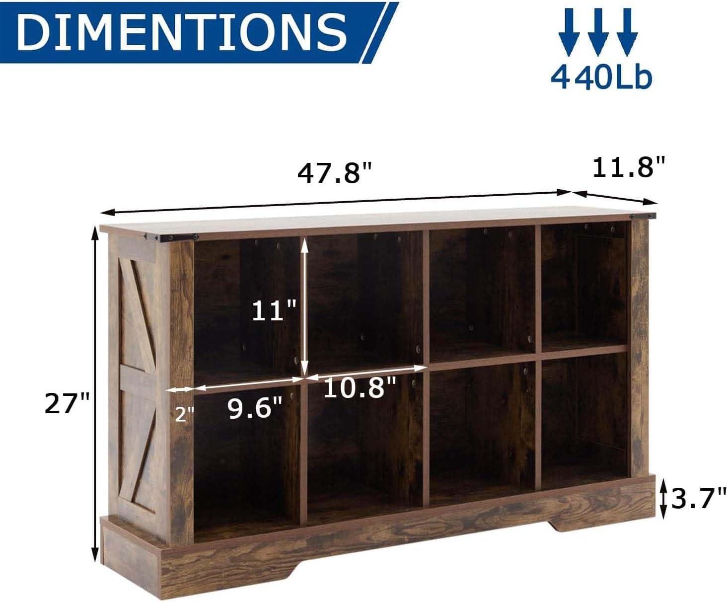 8 Cube Storage Organizer, 2 Tier Book Shelf with Led Lights, Farmhouse Book Shelves for Living Room, Horizontal Toy Storage Bookshelf, Wood Display Bookcase Cabinet for Bedroom, Office, Brown