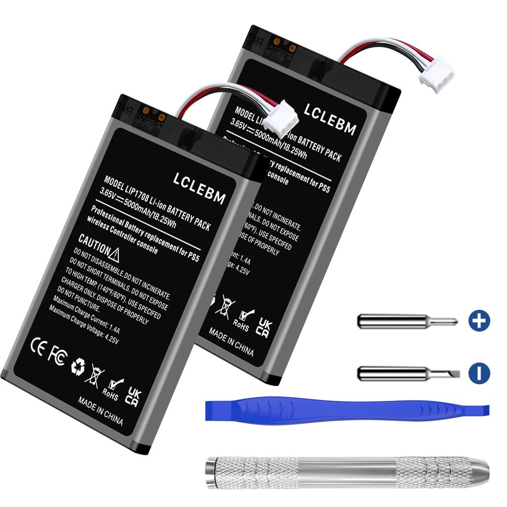 (5000mAh) Battery for PS5 Controller, 2024 New 0 Cycle Higher Capacity Rechargeable Battery Replacement for Sony PS5 LIP1708, Playstation 5 DualSense CFI-ZCT1W Wireless Controller with Tool-2 Packs