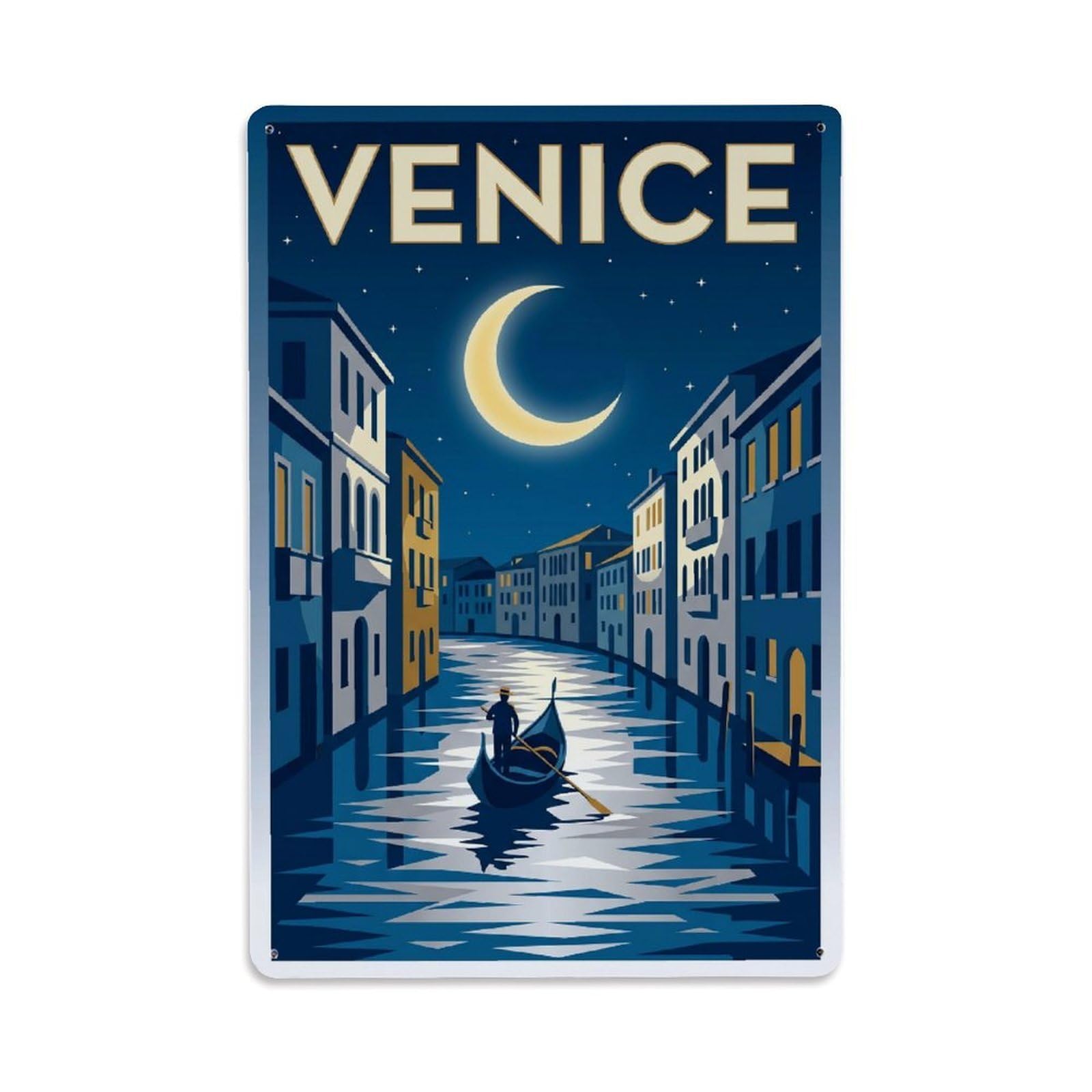 Vintage Travel Moonlight Italy Night Metal Tin Sign Plaque Wall Decor for Cafe, Club Bar, Office, Home Garden Metal Poster 8x12Inch