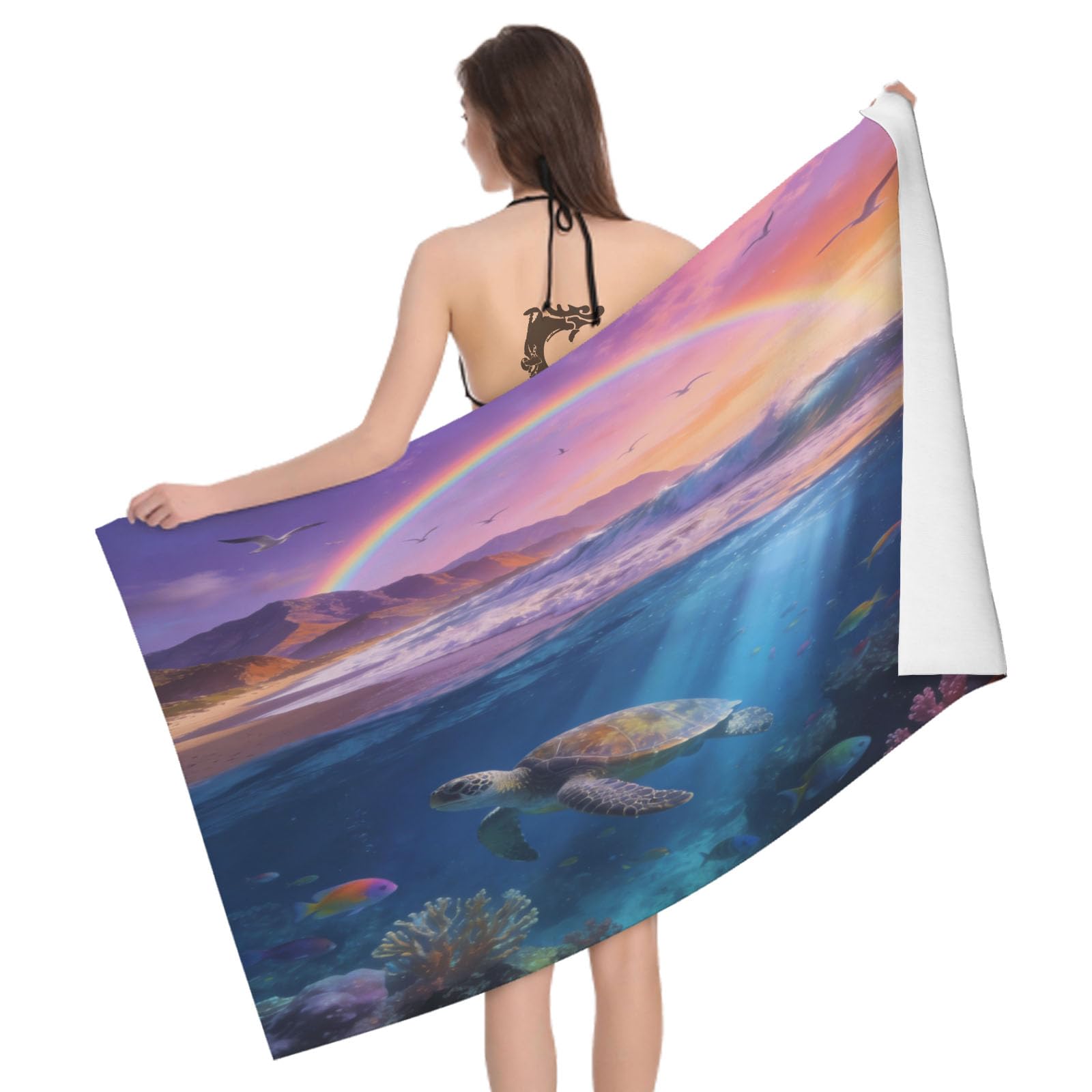 Leichong 3D Beach Turtle Beach Towel Large Microfiber Soft Quick Dry for Adults, Coral Bath Towel Lightweight Soft Absorbent for Travel Swimming Pool Sports, 80 x 160 cm