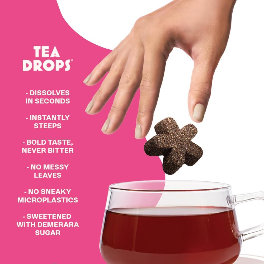 Tea Drops Rose Earl Grey Tea With Organic Rose Petals | Organic Bagless Loose Leaf | Prebiotic, Nutrient Rich Caffeinated | Iced or Hot | 2 Pack - 20 Drops Total