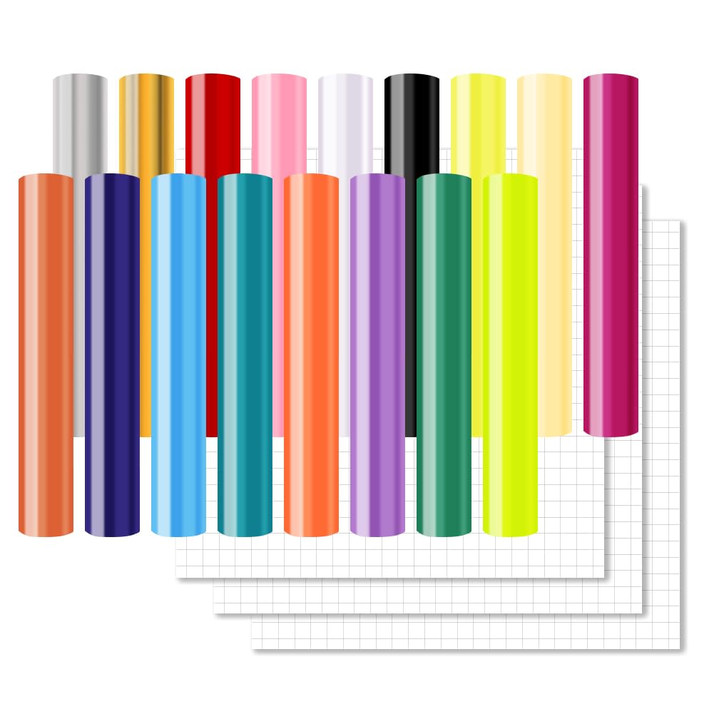 Smart Vinyl Permanent for Cricut Explore 3/Maker 3, 17 Sheets Self Adhesive VinylSheets with 3 Transfer Film 12"x 5.5" for Signs Stickers Crafts &Deco