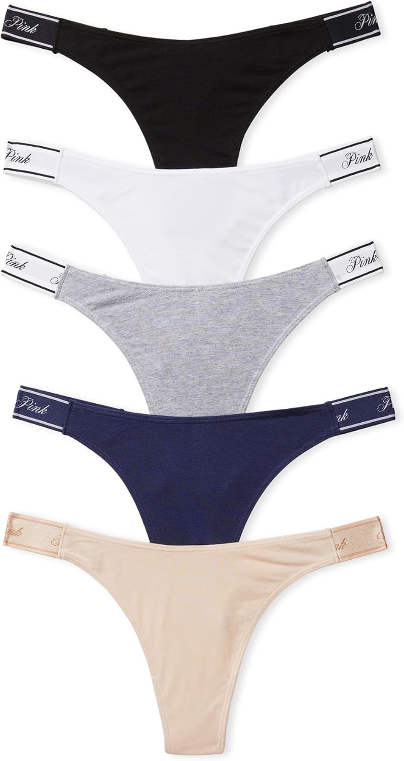 Victoria's Secret PINK Women's Cotton Logo Thong Underwear, Panties for Women (XS-XL)