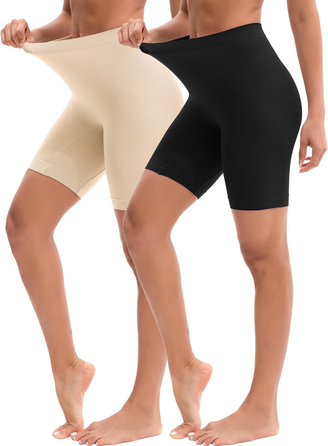 INNERSY Women's Slip Shorts for Under Dresses High Waisted Summer Shorts 2-Pack(Black Nude,X-Large)