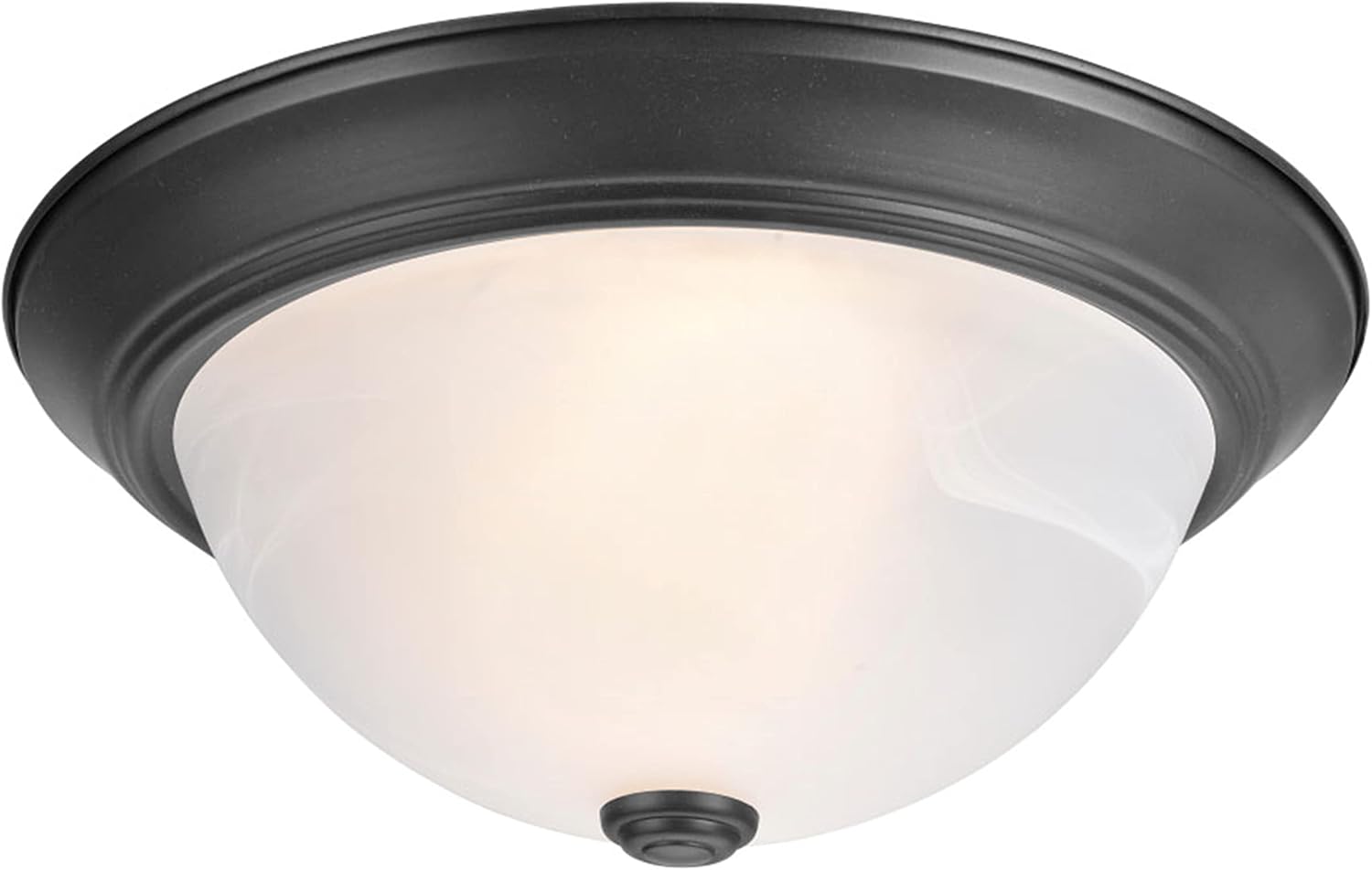 Aspen Creative 63014-2A, 2-Light Flush Mount Ceiling Light Fixture, Transitional Design in Dark Bronze Finish, White Alabaster Glass Diffuser, 13-1/8" Diameter