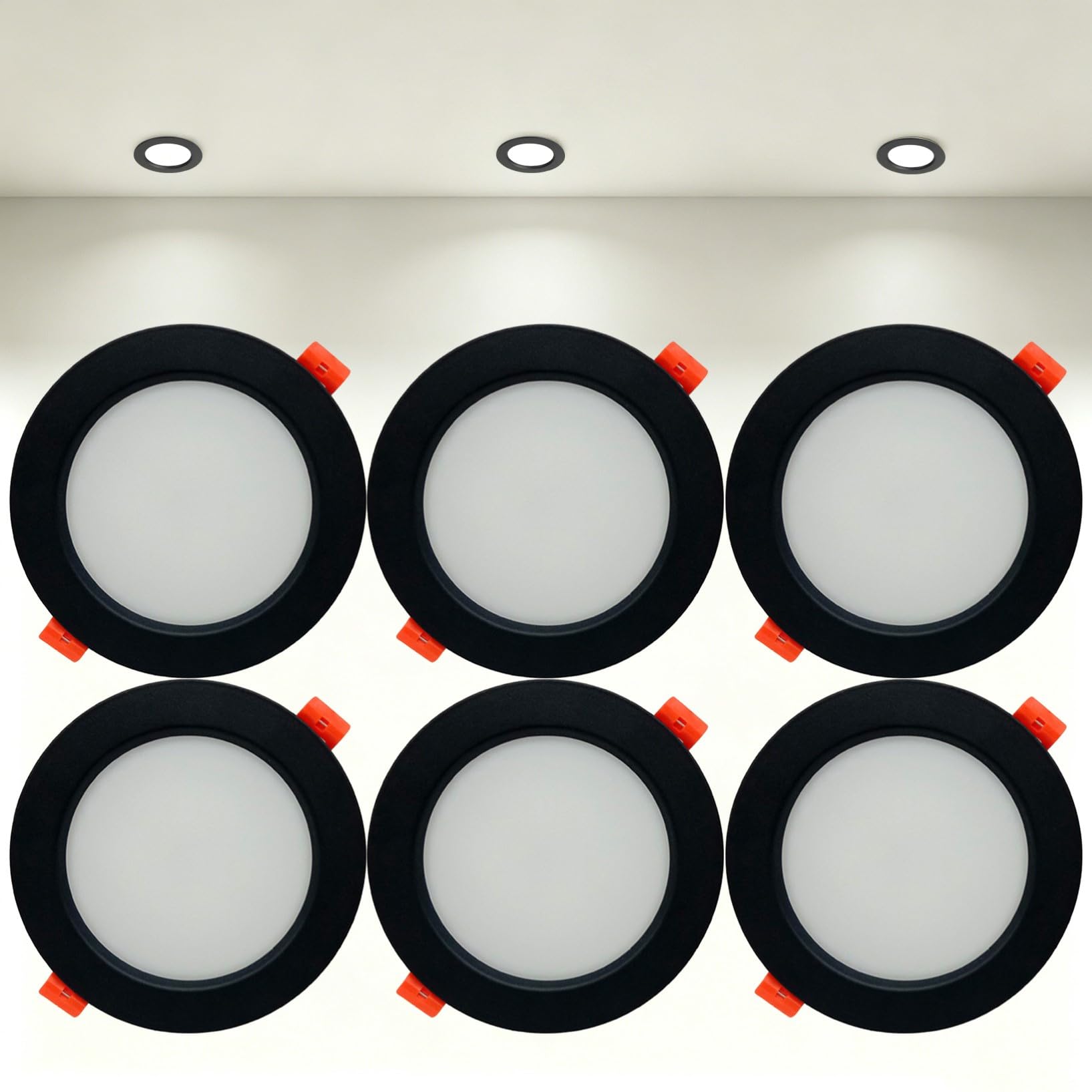 VOGHMOLD 24W Ultra Slim LED Downlight Recessed Ceiling Light 8 inch, 4000K Spot Lights Black Aluminum Trim, Cut Φ190-210mm, AC110-240V Panel Lighting for Office Hallway Closet, 6 Pack