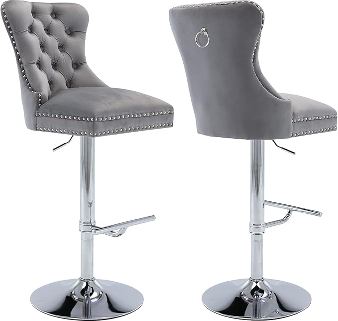 Kmax Adjustable Barstool with Ring Pull Velvet Upholstered
