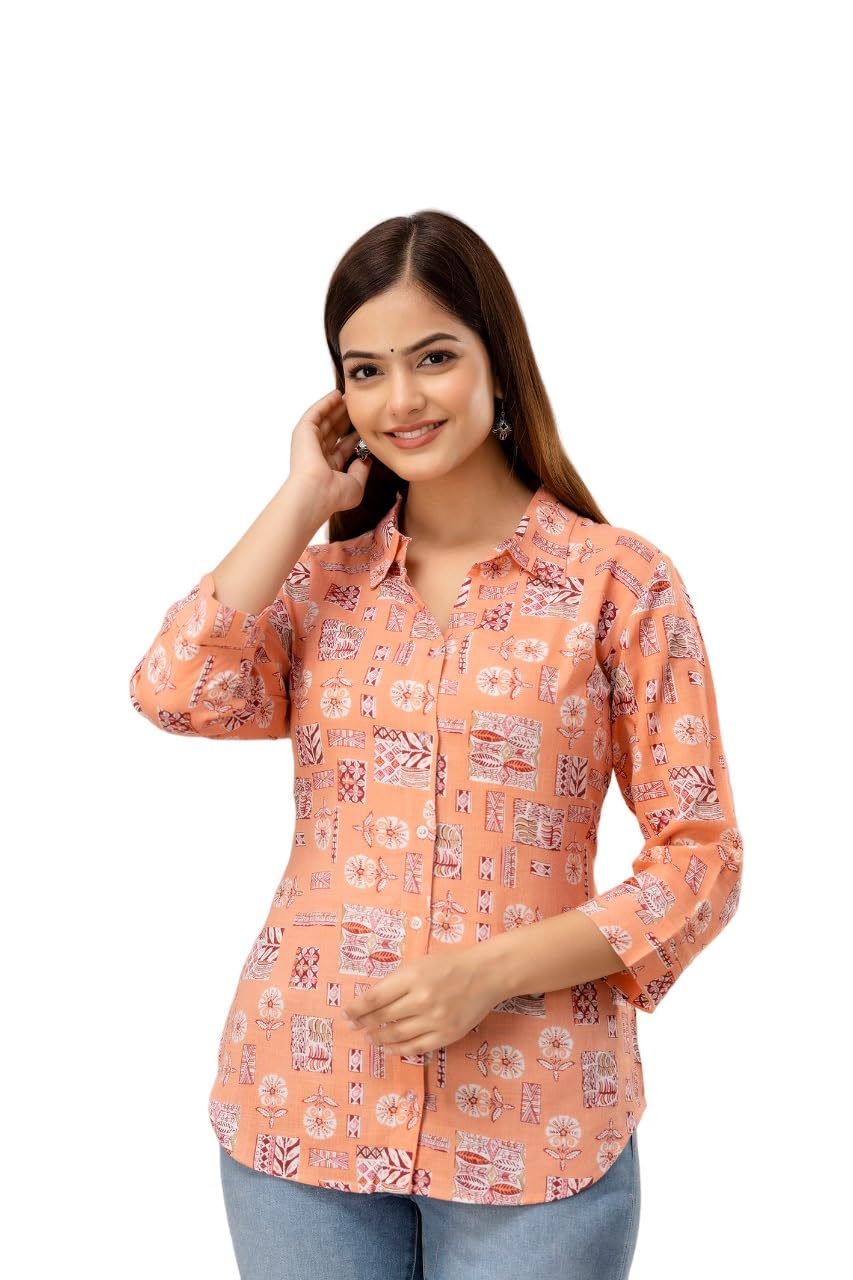 Chokhi BandhniWomen's Rayon Printed Causal Wear Regular Fit Button Down Shirt Top