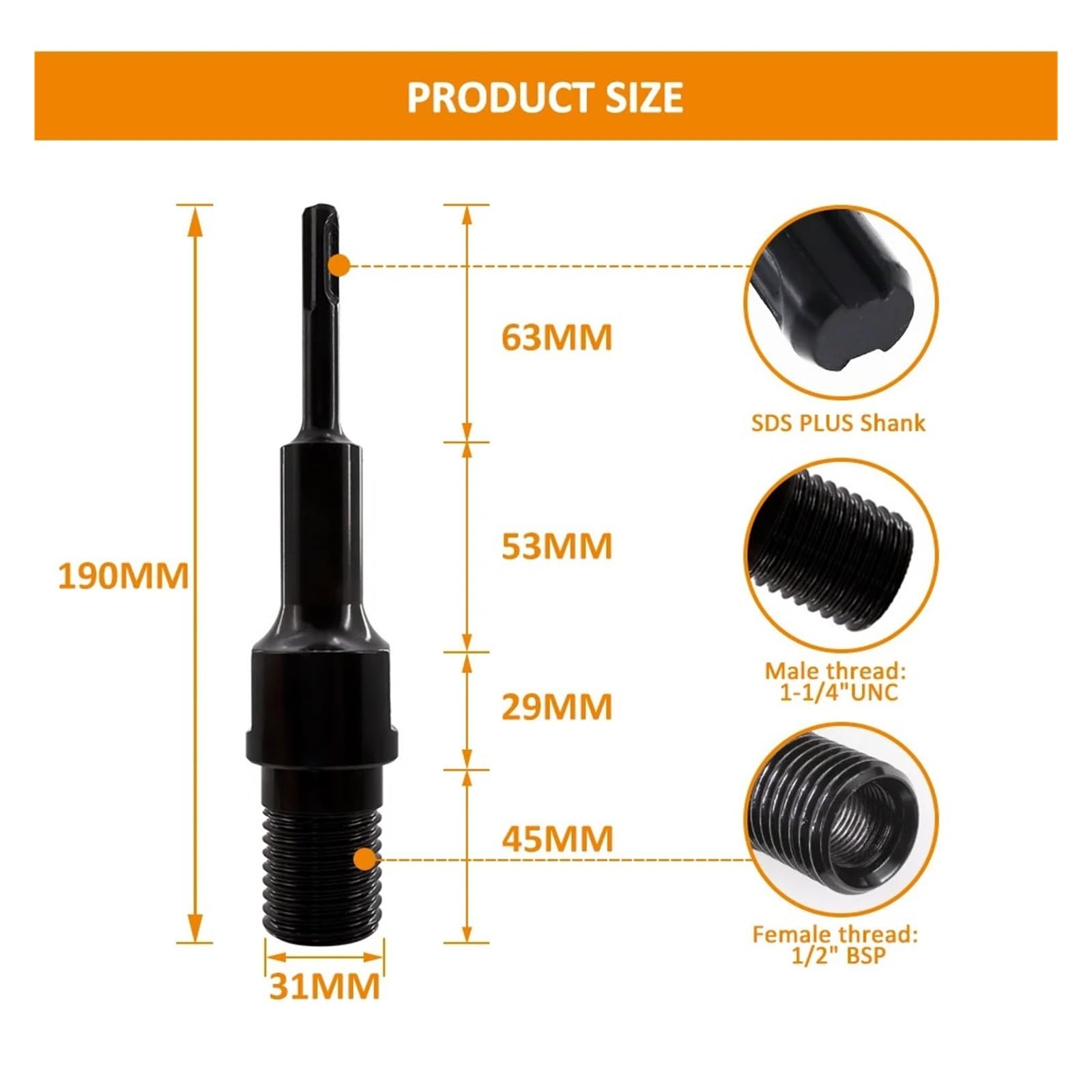 1 adapter do wiertarki elektrycznej 1/4 "-7 UNC z gwintem zewnętrznym do uchwytu SDS PLUS lub MAX, dodaj wewnętrzne złącze konwertera 1/2"(UNC to SDS PLUS)
