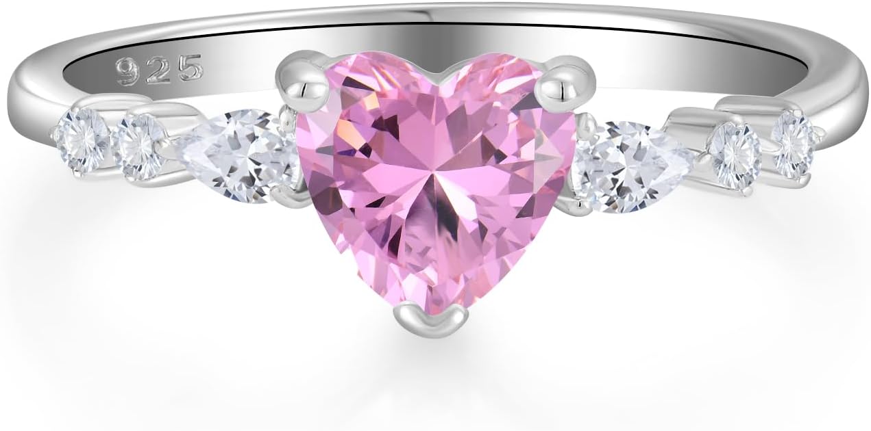 STARCHENIE Heart Ring for Women 925 Sterling Silver Heart Birthtone Engagement Wedding Promise Ring for her Size 5-10 - Image 2