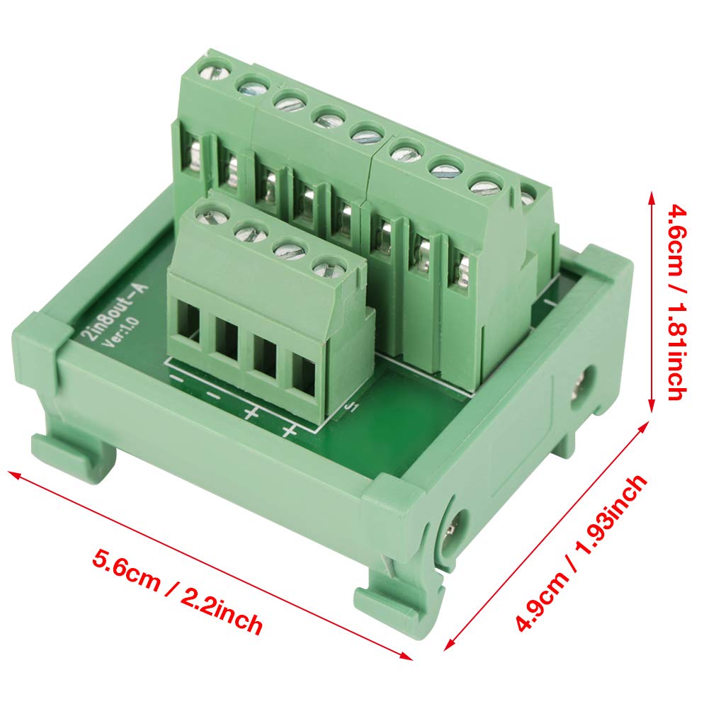 2 in 8 Out DIN Rail Panel Mounting Power Distribution Module Breakout Board, 35mm Width 5mm Terminal Pitch Adapter for Power Distribution DIN Rails Panels