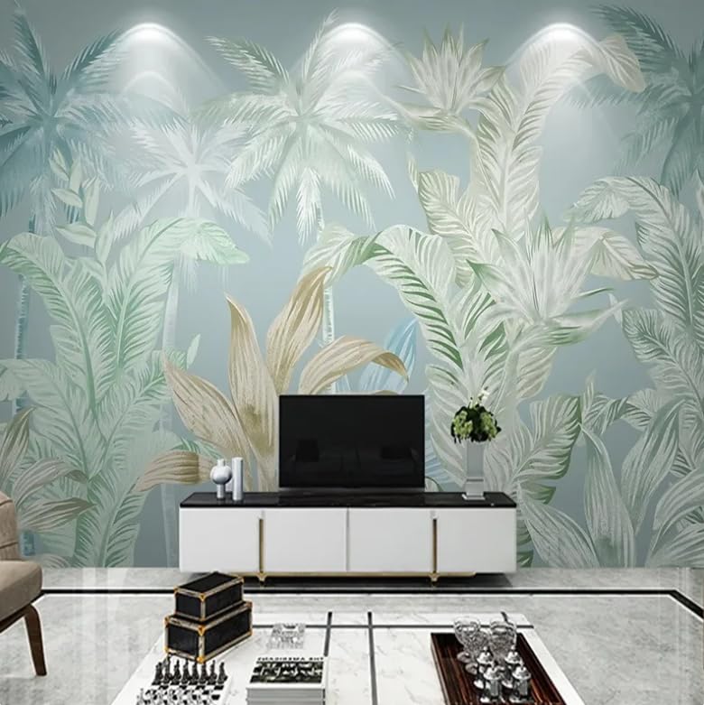 Papier peint moderne feuilles vertes effet 3D relief mural - 4