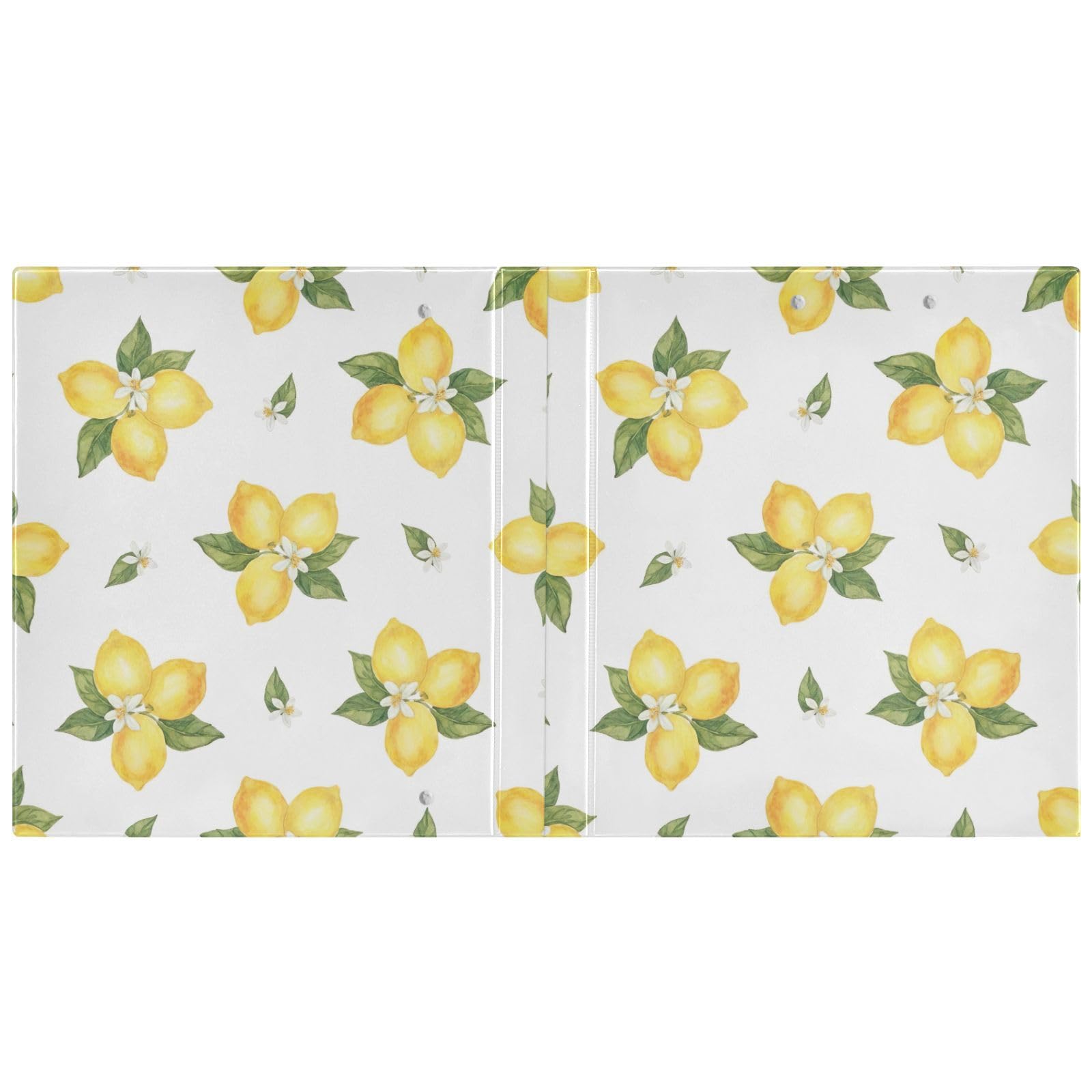 Carpeta de 3 anillos, carpeta de anillos en D de limones amarillos y blancos, paquete de 2 | Con portapapeles y bolsillos, para escuela, universidad, oficina