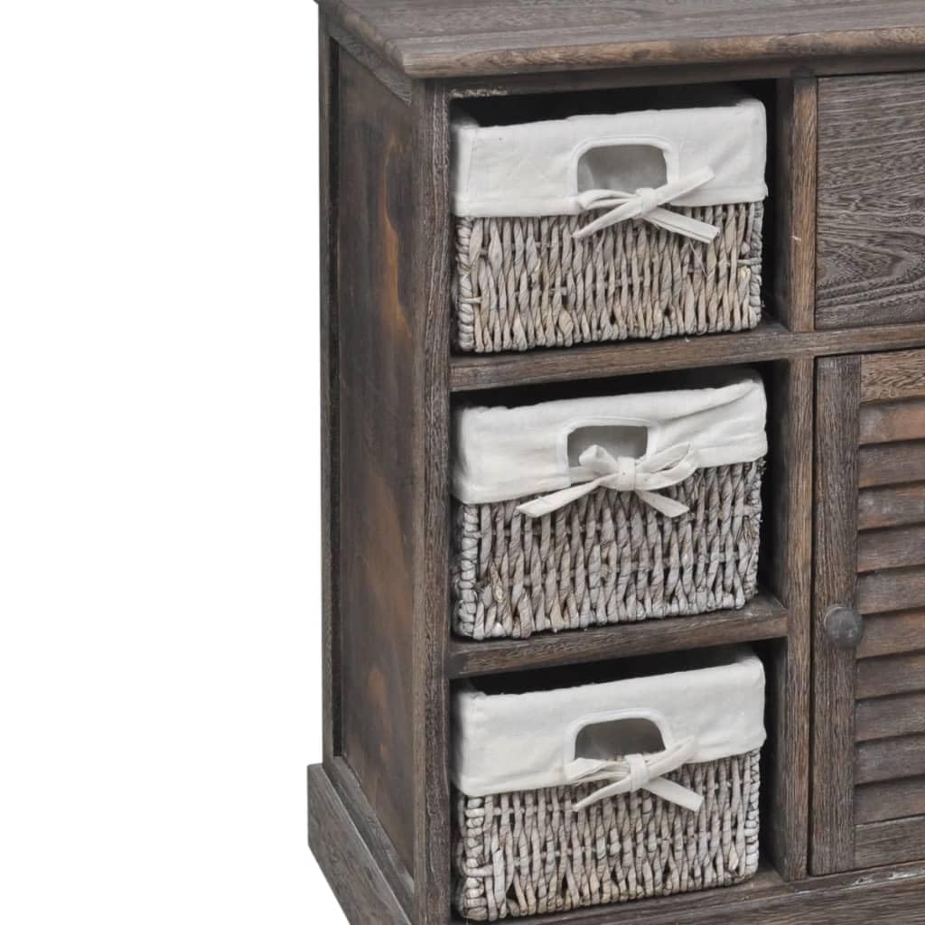 Cassettiera con 3 cestini, marrone, armadio in legno di paulownia, scaffale in stile rustico per corridoio e soggiorno, armadietto con cestini, 60 x 30 x 63 cm