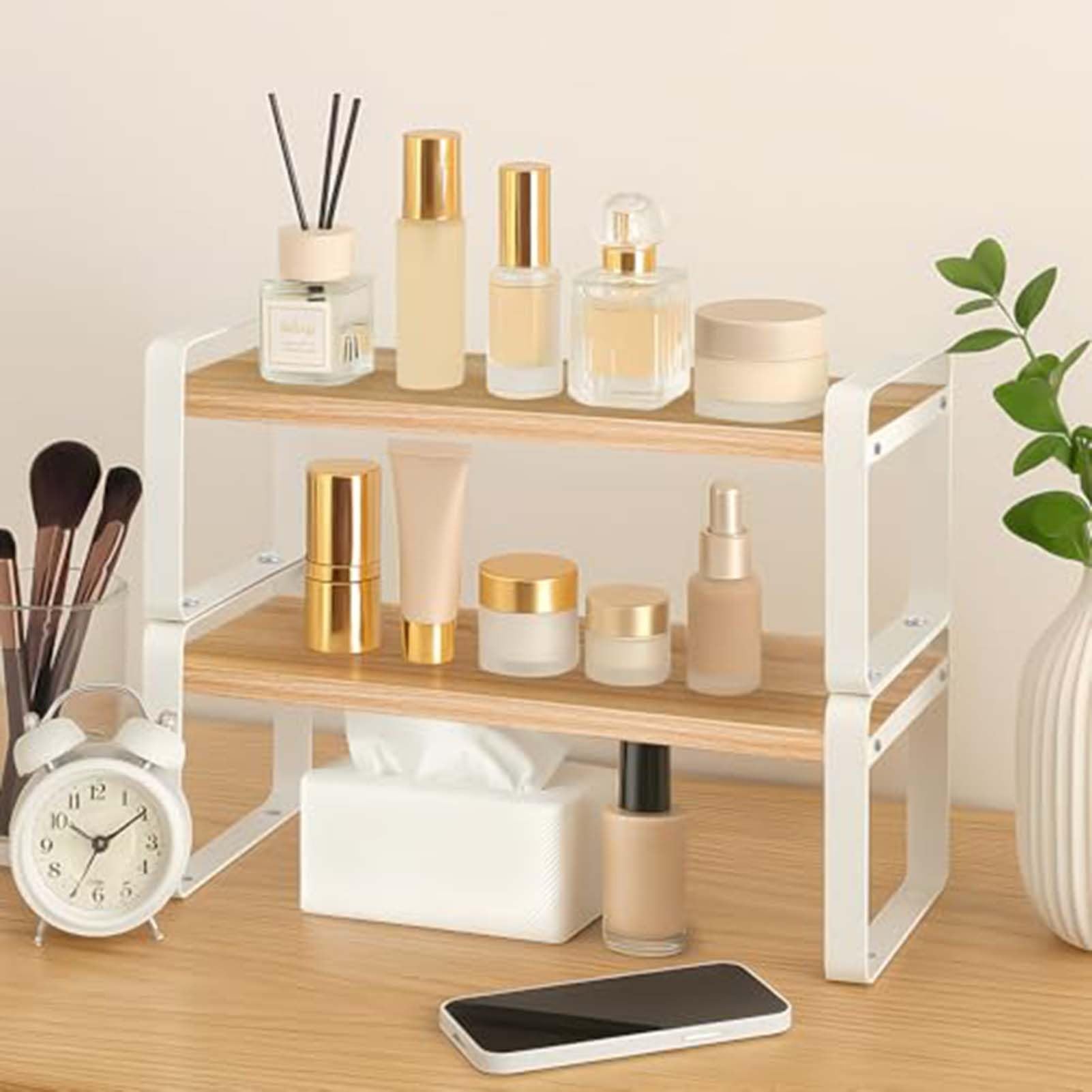 Supporto Da Scrivania In Legno A 3 Livelli, Organizer Da Scrivania Per Ufficio, Libreria Multiuso Da Banco Per Piccoli Spazi, Organizer Da Scrivanias Per Ufficio(White Wood)