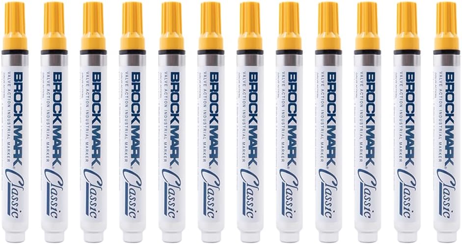 Brockmark – Juego de 12 marcadores de pintura industriales clásicos amarillos, pluma permanente, metal, vidrio, goma, madera, para artes de