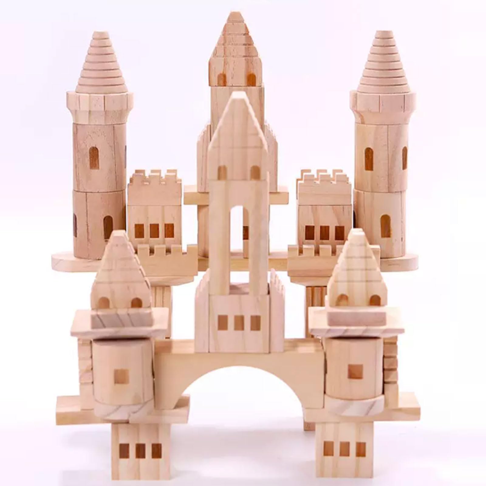 Set Blocchi Costruzione Legno Naturale Incompiuto Montessori Forma Castello | Giocattolo da costruzione in legno grezzo non verniciato e aperto, blocchi STEM per immaginazione creativa