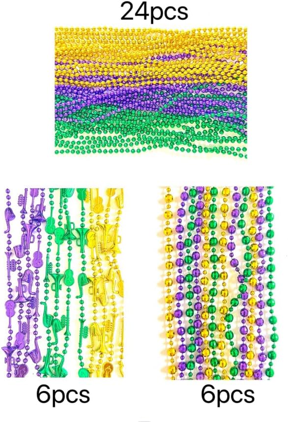 Miniatura 5 de Afson 72 cuentas de fiesta de Mardi Gras doradas, moradas, verdes, Mardi Gras, suministros para fiestas de desfile