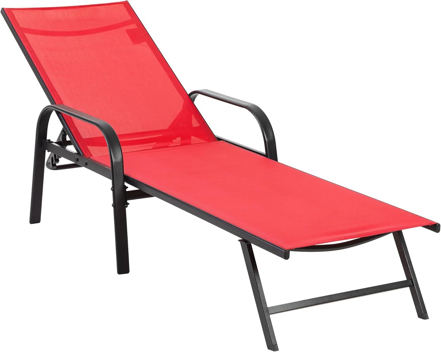NEWBULIG Outdoor Lounge Chair for Pool, Aluminum Chaise Lounge Chairs with 5-Position Recliner,350 lbs Heavy Duty Patio Pool Chair, Outdoor Sun Chairs with Metal Frame for Backyard, Classic Red