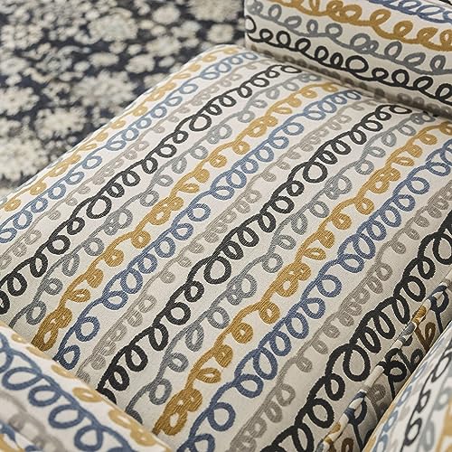 Sillón con tapizado estampado multicolor y base madera miniatura 3