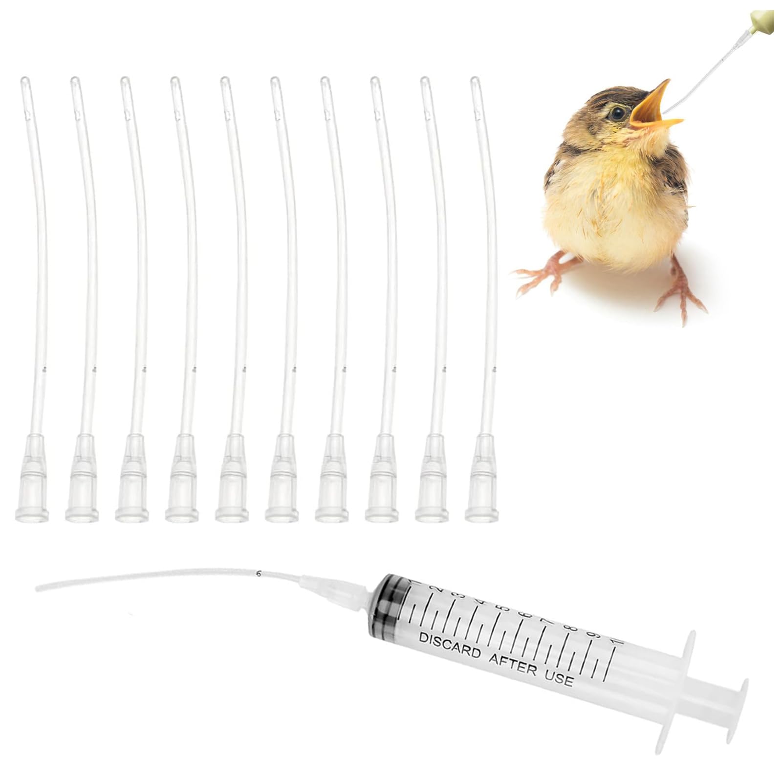 Baby Bird Feeding Syringe Set,11 PCS 10ml Hand Feeding Tool with Flexible Tubes Easy-Clean Reusable Bird Syringe Feeder & Medicine Dispenser Manual Hand Feeding Tool for Pigeons Sparrows