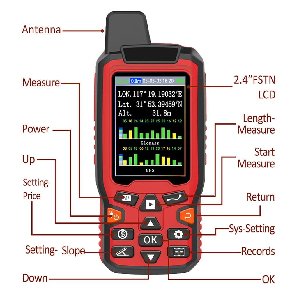 Calculatrice de Zone GPS Portable, Batterie de 3500 mAh de Long et étanche - 2,4 "Affichage Haute précision