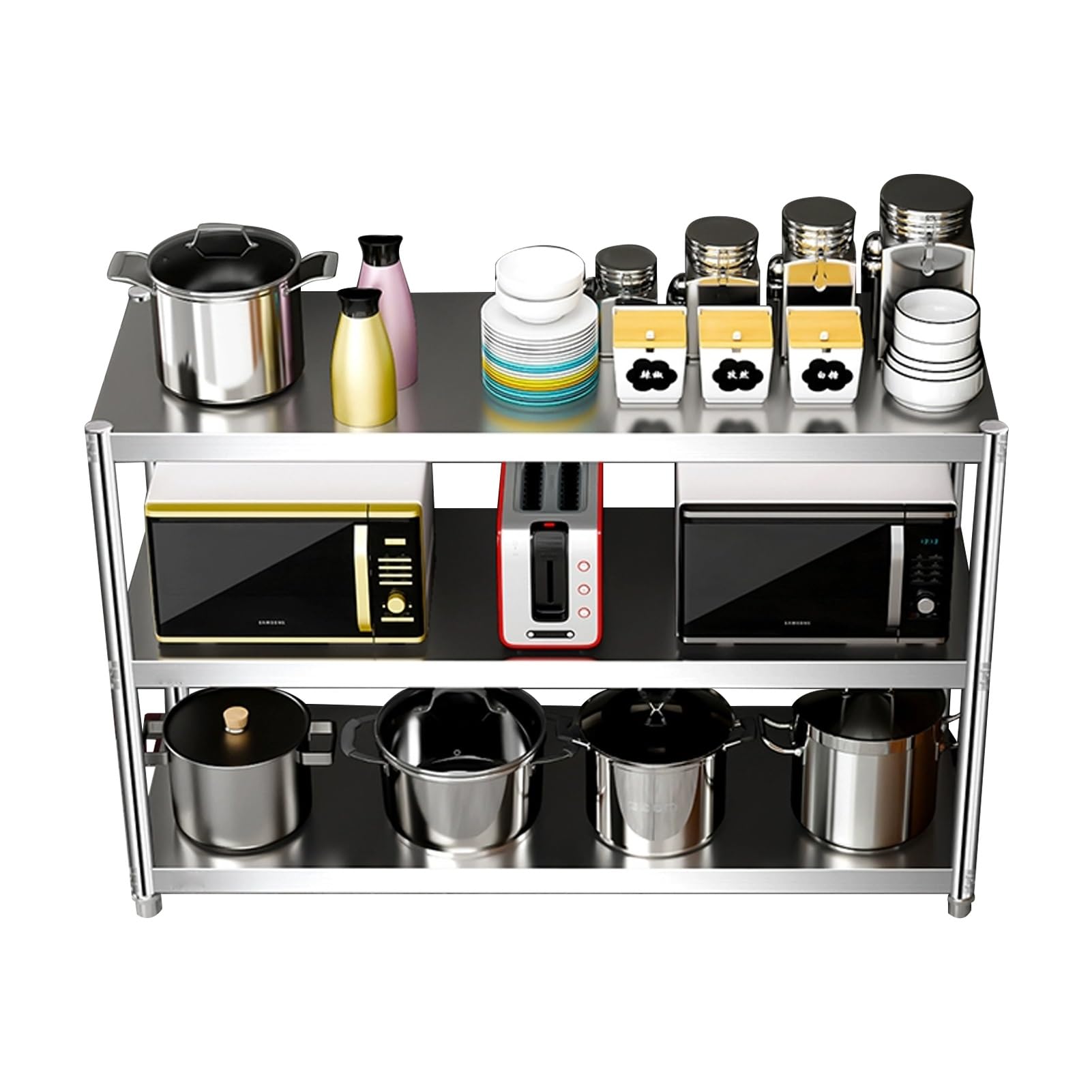 Scaffale da cucina in acciaio inox resistente, regolabile in altezza, con micro supporto, autoportante, scaffalatura in metallo, per dispensa, garage, ristorante, magazzino (70 x 30 x 80 cm)