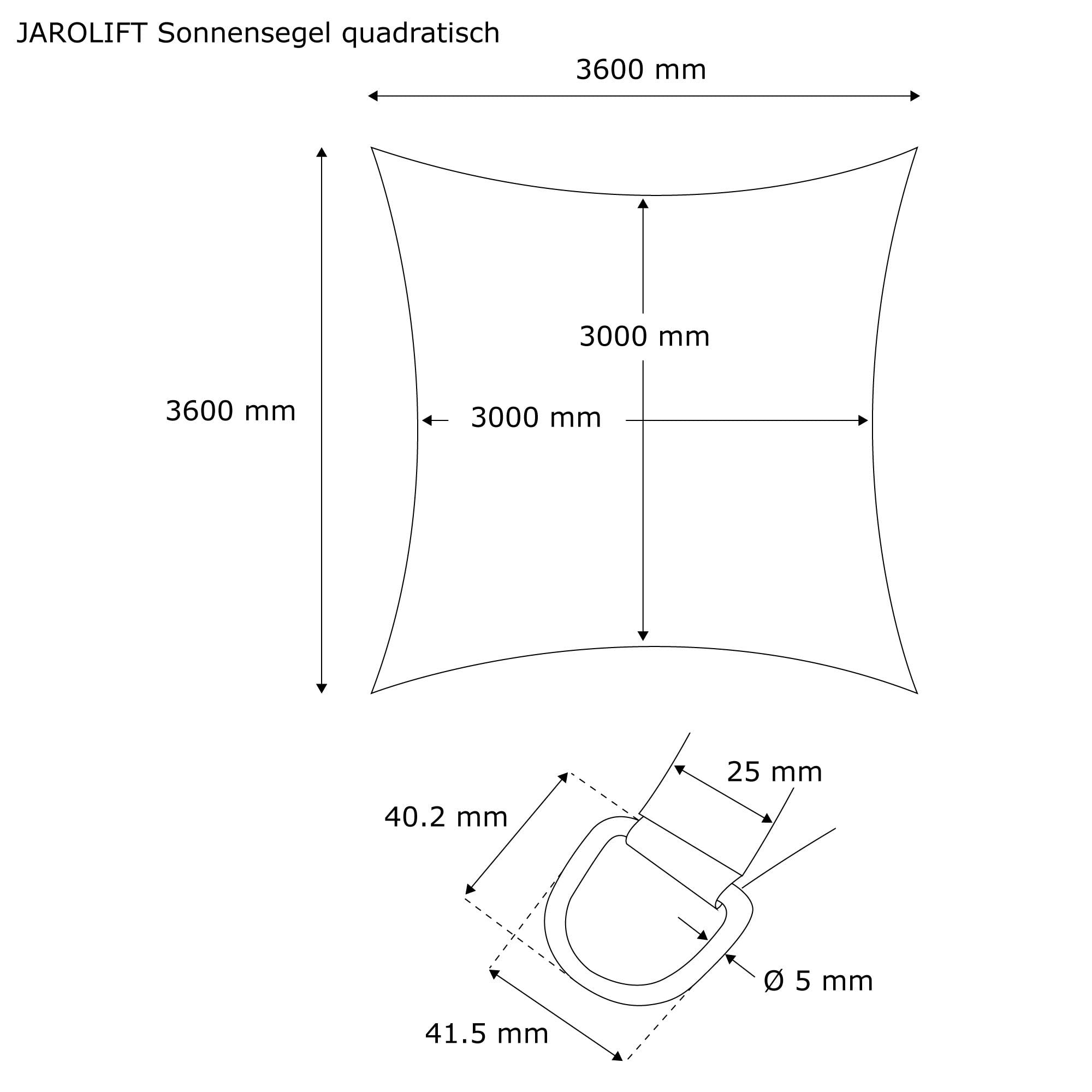 jarolift Sonnensegel Quadrat, Wasserabweisend, Sonnenschutz Sichtschutz für Terrasse Garten Balkon, Polyestergewebe, 360 x 360 cm, Anthrazit