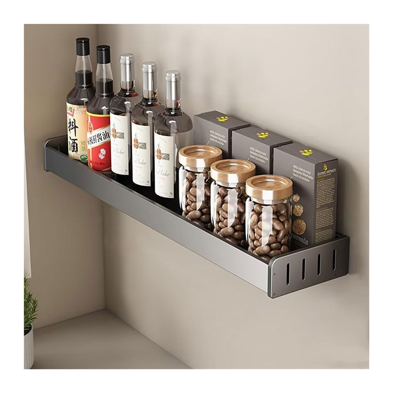 Mensola da parete in metallo con ganci – NoDrill Kitchen Storage nizer per armadio e bagno mensole galleggianti per accessori da cucina e decorazioni per la casa