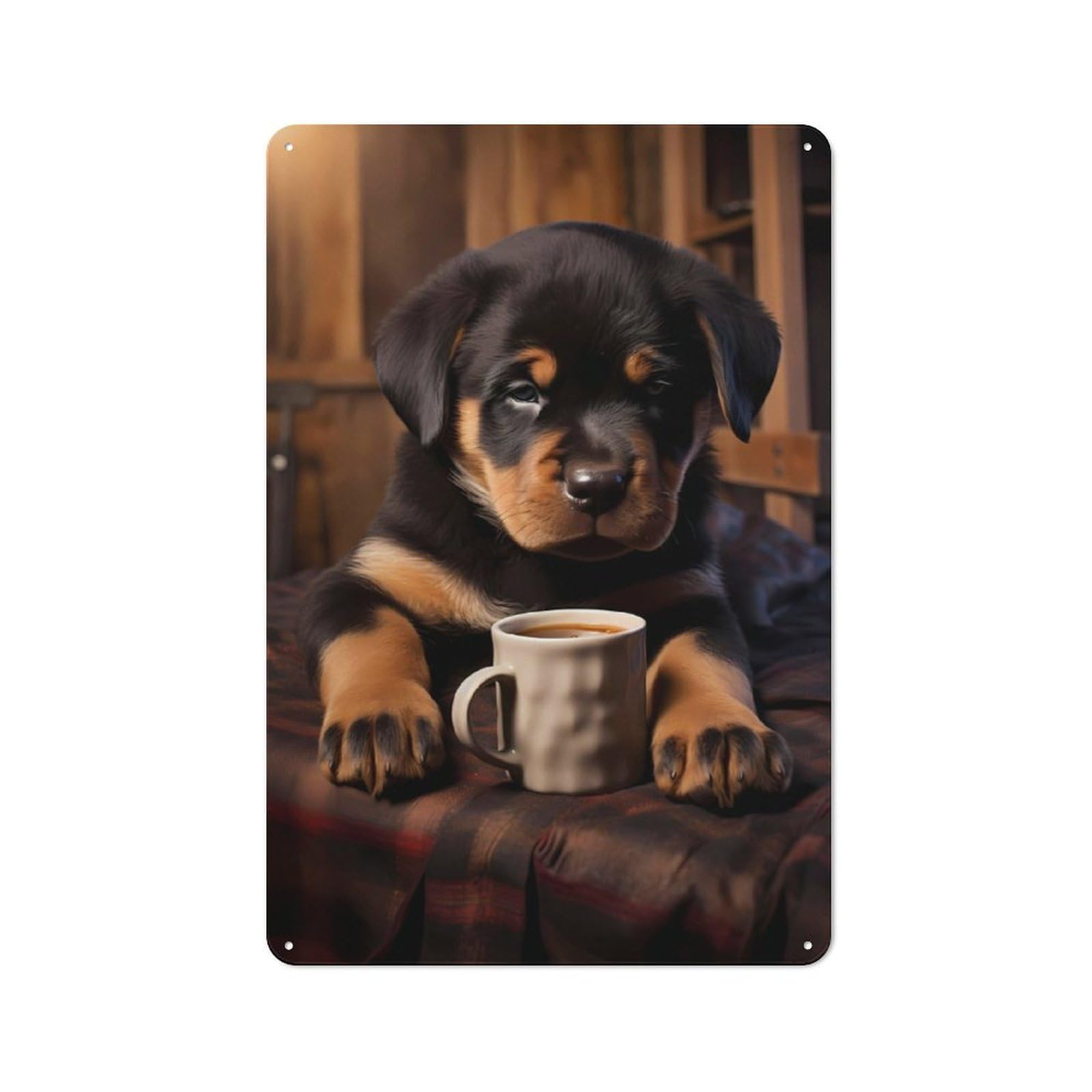 Junmoney Rottweiler Dog Pup Coffee Tin Wall Plaque 30X20cm With For Bar Or Restaurant, Autumn Wall Decor For Hospitality Decor Collectors