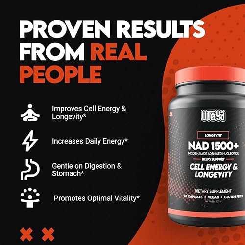 Miniatura 4 de UTOYA NAD 1500+ Suplementos de ribósido de nicotinamida - Suplemento Trans-Resveratrol apoya el metabolismo y la reparación de energía celular,