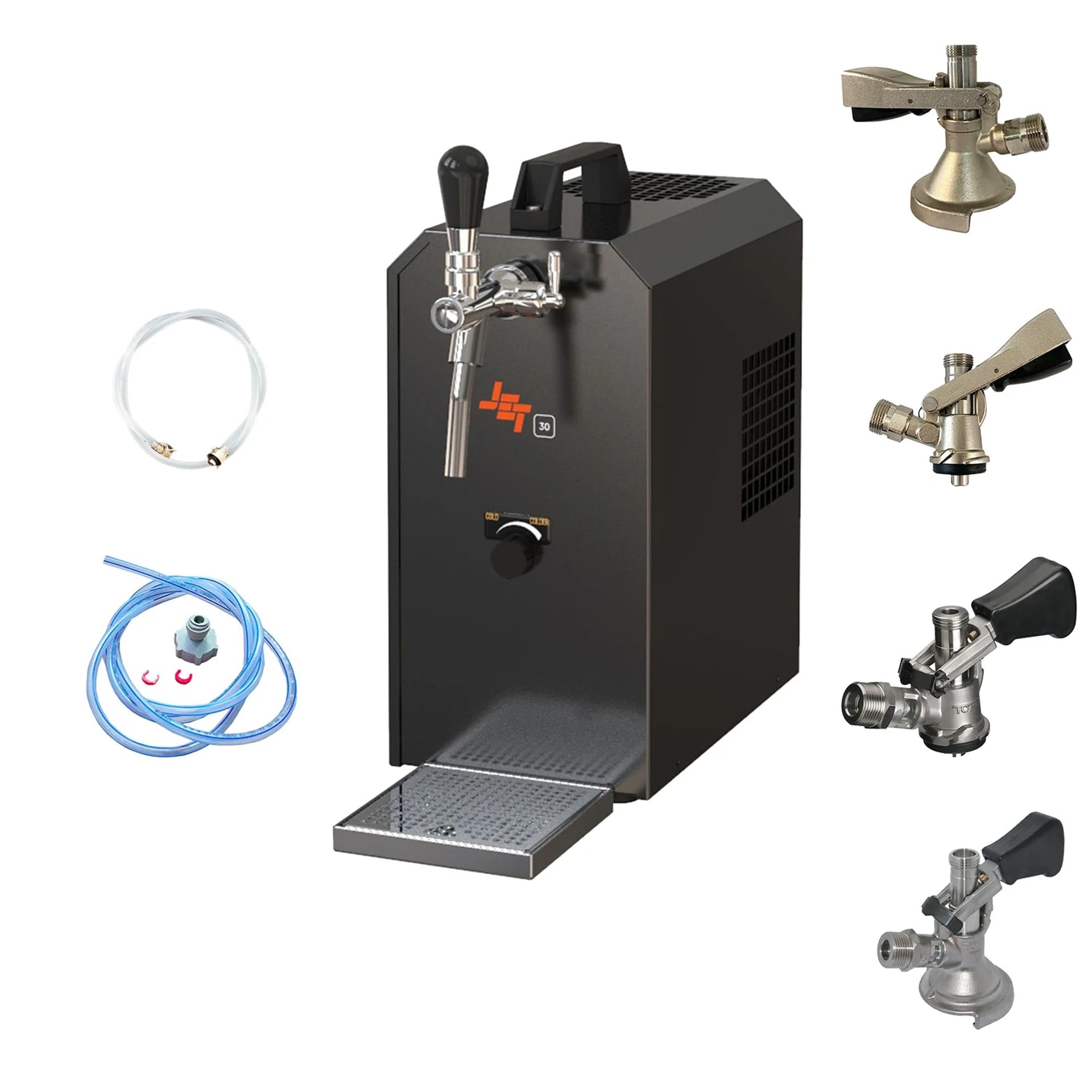 Set completo impianto di spillatura birra Jet 30K con pompa ad aria, raffreddatore in linea monocanale a secco, 35 l/h, testa di spillatura inclusa, set di tutti attacco fusto birra