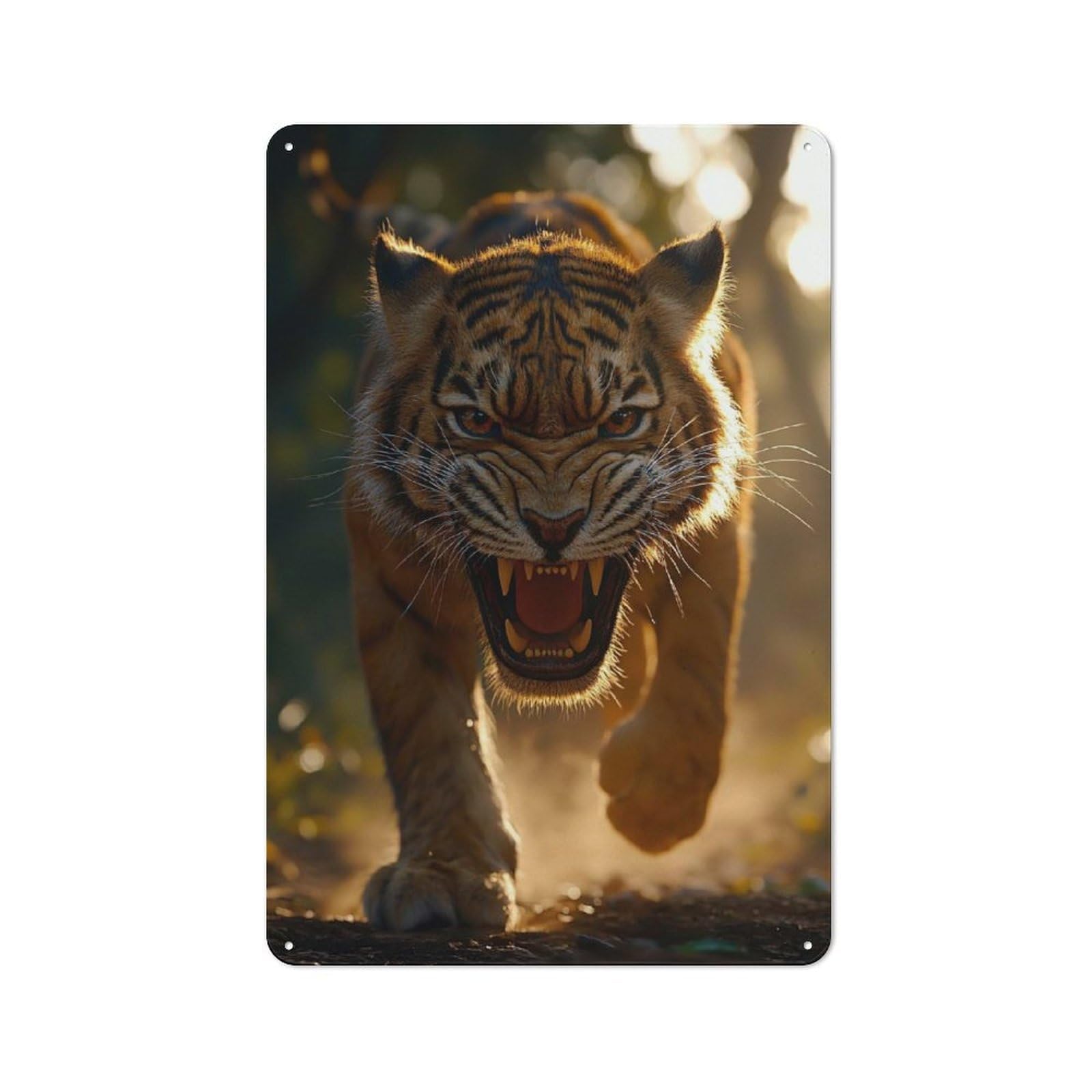 Junmoney Style-17 Vintage Tin Sign 30X20cm With Roaring Tiger Approaching For Dining Room Or Kitchen, For Autumn Interiors With Vintage Character