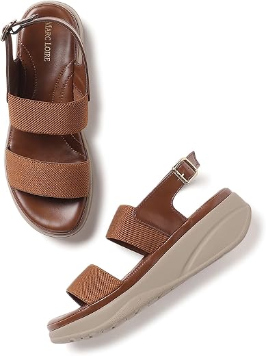 Marc Loire Women Smart Casual Platform Heel Fashion Sandal with Adjustable Strap