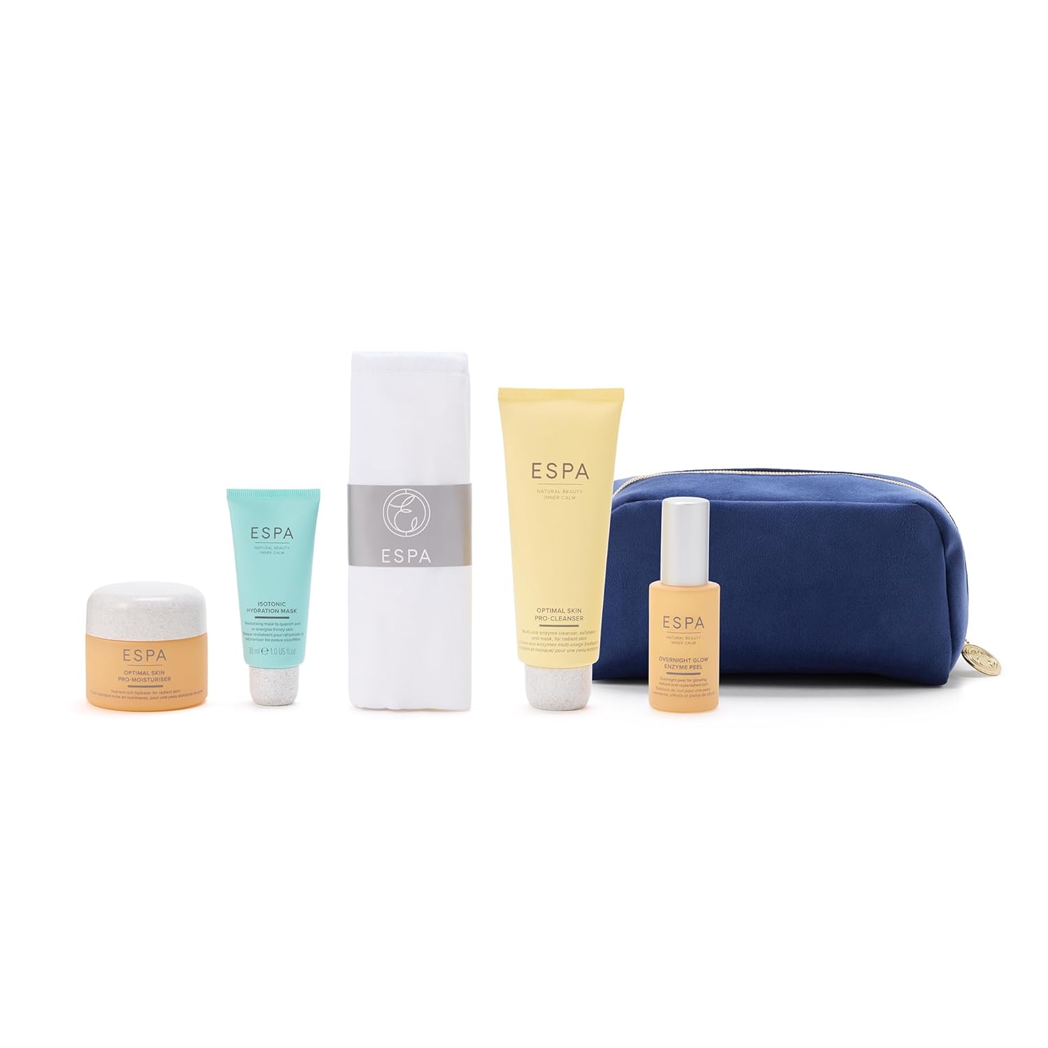 ESPA Radiant Glow Collection | Active Nutrients Spa Skincare Gift Set Worth over $300| 4-Step Routine with Cleanser, Enzyme Peel, Moisturiser & Hydration Mask, Cotton Cleansing Cloth & Cosmetic Bag