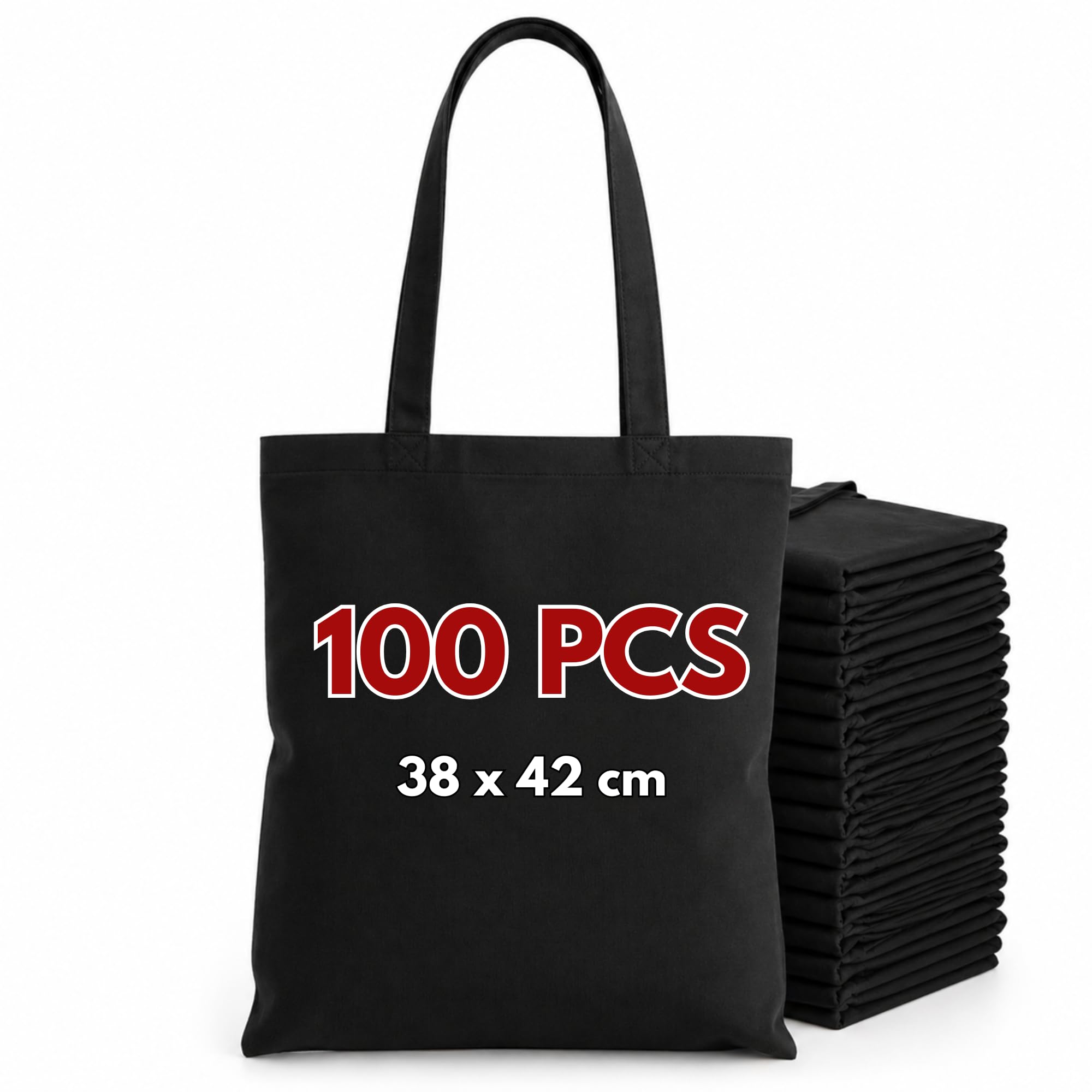 Cotton Tote Bags Bulk Shopping Shoulder Bag ,10 to 100 PCS Multipacks, 100% Cotton Canvas, Reusable Grocery Plain Cloth Bag, Extra Strong Long Handle Shoulder Bag, Printing 5 10 50 100 (100, Black)